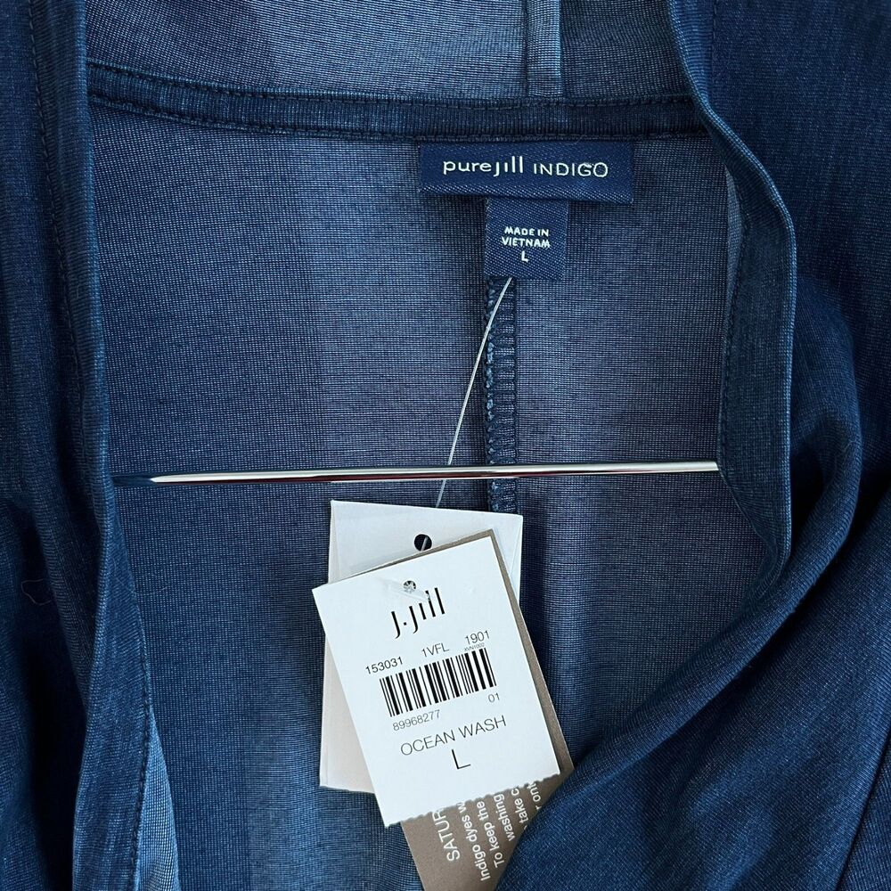 Pure J Jill Indigo Long Sleeve Wrap Cardigan In Ocean Wash Womens Sz L NWT - Picture 8 of 13